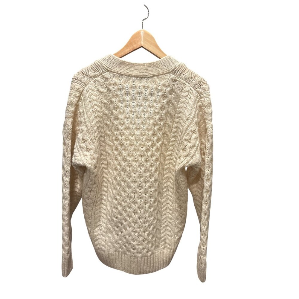 90% Wool Brandy Melville Cable Knit Cardigan Cream Button Front Chunky Cozy - Picture 4 of 10